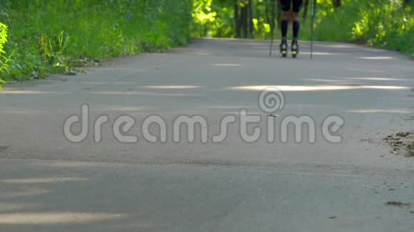 沿途骑自行车的人沿着公园里的沥青路骑车他们享受公园的旅程和新鲜空气视频的预览图