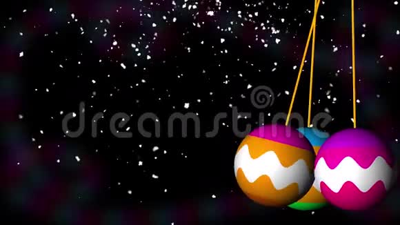 圣诞彩球在闪烁的灯光的背景下摆动计算机生成三维渲染网络背景视频的预览图