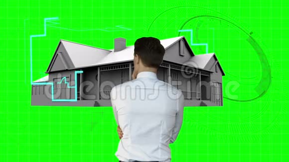 建筑师在绿色界面上设计房屋视频的预览图