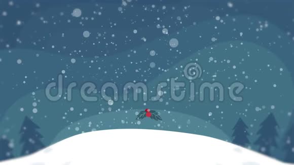 圣诞动画背景运动图形有bokeh闪闪发光粒子雪花和闪亮的灯光蓝色主题视频的预览图