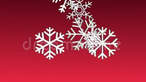 白色针织雪花动画和红色背景圣诞快乐文字视频的预览图