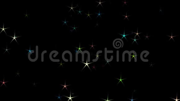 彩色的星型彩纸在黑色背景下有发光的光效视频的预览图