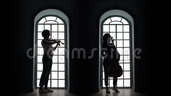 大提琴和小提琴演奏音乐作曲剪影视频的预览图