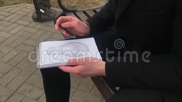 一个年轻人坐在长凳上在笔记本上画草图视频的预览图