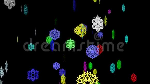 圣诞节背景飘落的彩色雪花3D渲染视频的预览图
