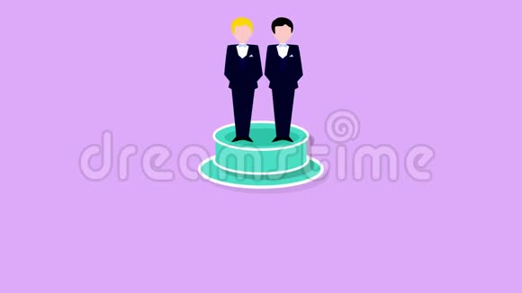 新郎和新郎刚结婚婚礼蛋糕动画视频的预览图