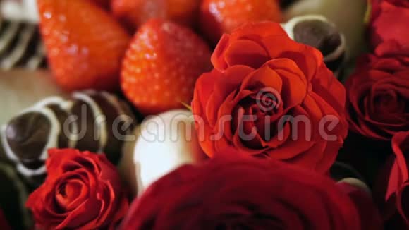 巧克力糖霜中有玫瑰和草莓的气味旋转电影视频的预览图