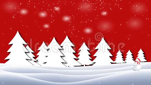 圣诞动画雪人在神奇的森林中穿过冬天的风景背景上雪花飘落白雪公主视频的预览图
