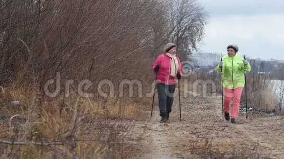秋园两位老太太接受现代健康训练北欧行走视频的预览图