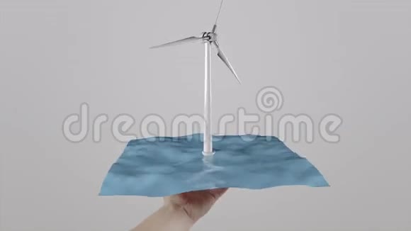 手持风力发电机位于水面上工程和维护理念生态发电4K型视频的预览图