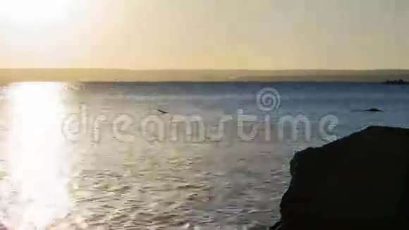 在石头的背景下日落于河时间流逝视频的预览图