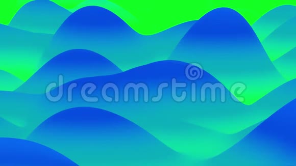 具有抽象流体蓝绿色梯度的4k无缝环内部辉光波状表面美丽的冷色梯度视频的预览图