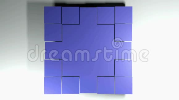 蓝色方块在许多小方块中散开远离中心3D渲染插图视频的预览图