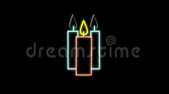 黑色背景上的蜡烛霓虹灯标志视频的预览图