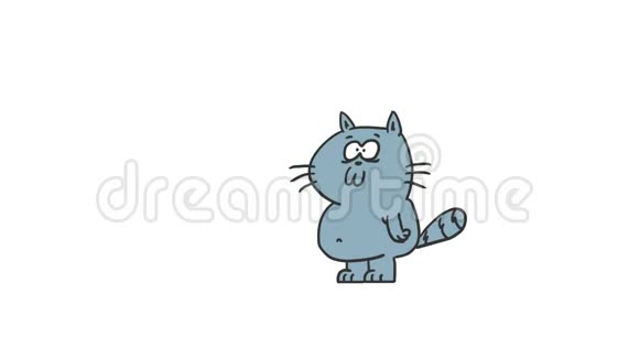 卡通灰猫饿尖叫和鸡腿有趣的角色框架动画阿尔法通道视频的预览图