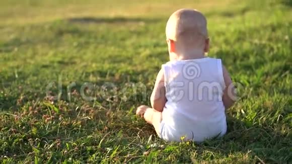 坐在草地上的小男孩视频的预览图