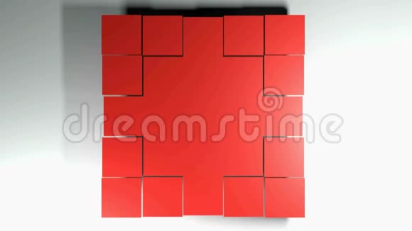 红色方块在许多小方块中散开远离中心3D渲染插图视频的预览图