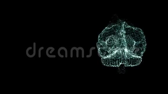绿色的大脑形状连接的闪光粒子在黑色背景上视频的预览图