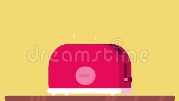 烤面包机在桌子上烤面包片跳出烤面包机三明治烤面包平的风格运动图形视频的预览图