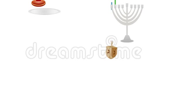 希伯来快乐光明节动画视频与梅诺拉德赖德尔和甜甜圈视频的预览图