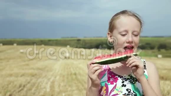田里的女孩吃西瓜视频的预览图