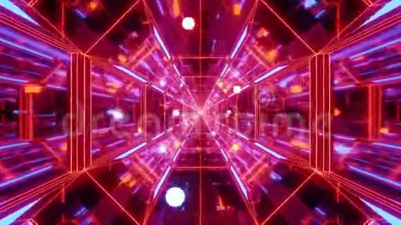 无科幻空间银河玻璃隧道走廊与飞行发光球体粒子三维插图活视频的预览图