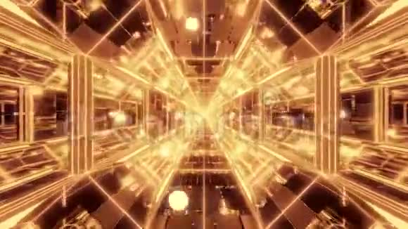 无科幻空间银河玻璃隧道走廊与飞行发光球体粒子三维插图活视频的预览图