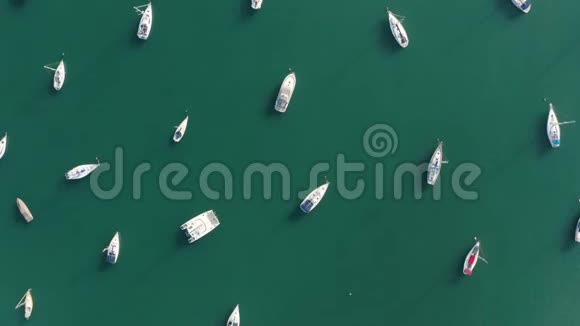 阳光明媚的一天您可以在空中看到游艇幼崽和码头游艇和帆船停泊在码头视频的预览图