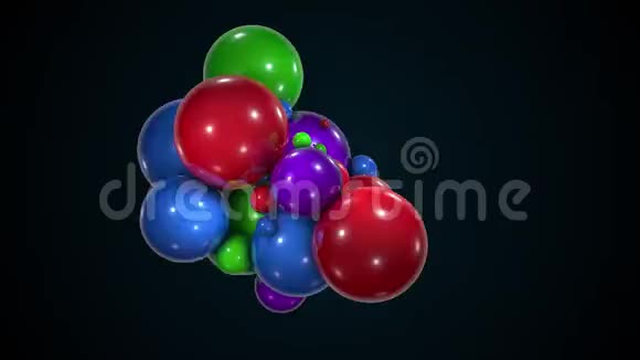 一群五颜六色的混沌球体计算机生成的大小球的抽象形式3D渲染背景视频的预览图
