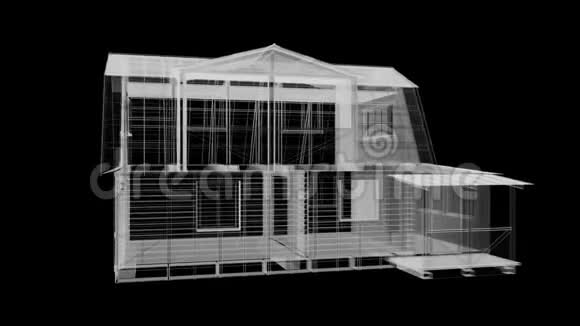 房子3D渲染X射线蓝色透明视频的预览图