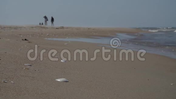 无法辨认的人在海滩上行走动作缓慢视频的预览图