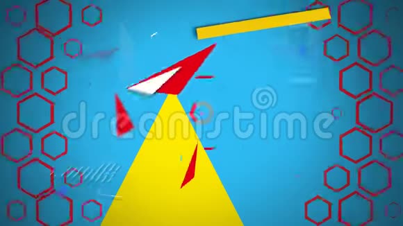 几何形状在一个黄色的三角形和红色的六边形周围收敛并消失视频的预览图