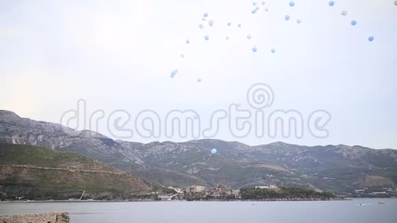 参加婚礼的白色和蓝色气球视频的预览图
