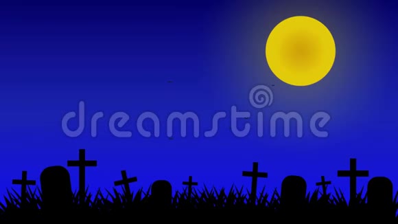 夜间墓地背景与动画蝙蝠视频的预览图