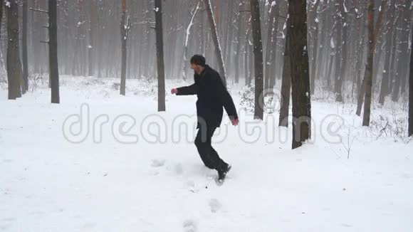 快乐的人在森林里打雪球视频的预览图