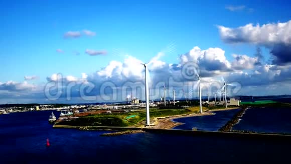 清洁回收日本风力发电机或农场的能源视频的预览图