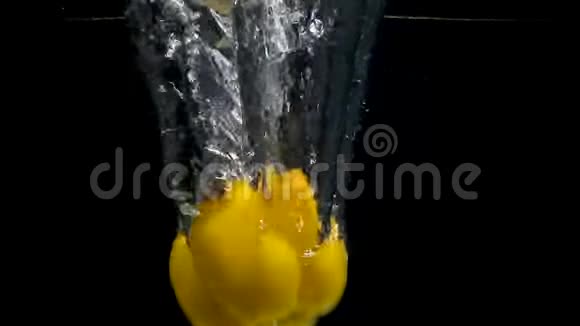黑色背景下水中的辣椒脚印视频的预览图