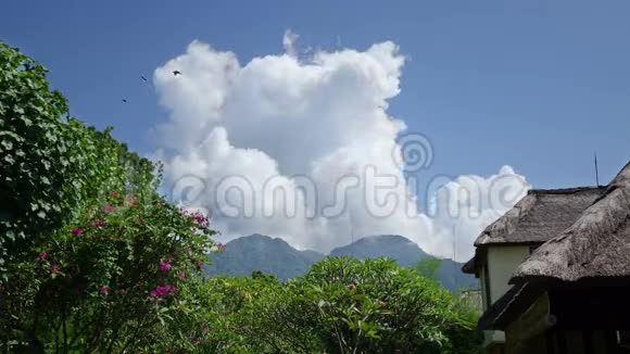 印度尼西亚巴厘岛云层在山上移动热带花园时间流逝视频的预览图