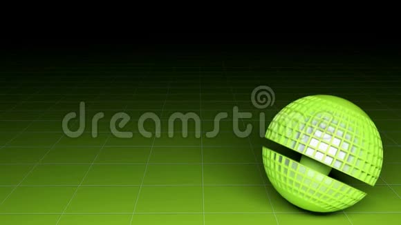绿色球体表面有金属方块在绿色表面上旋转变成黑色三维渲染动画视频的预览图
