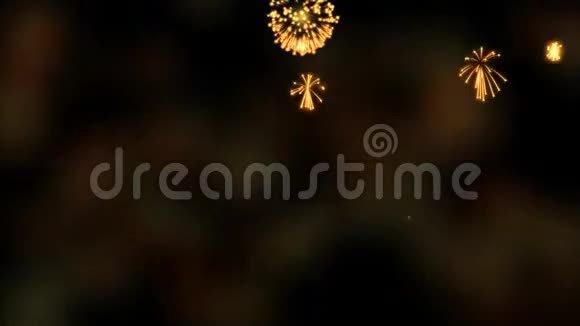 生日快乐电影现实烟火派对视频横幅烟花和模糊的灯光在黑色背景移动视频的预览图