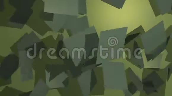 飞行金属面板带有方形木板元素的抽象视频在房间内不均匀运动蓝色和绿色视频的预览图