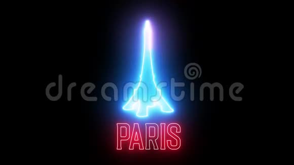 霓虹灯的文字巴黎和象征法国埃菲尔铁塔视频的预览图