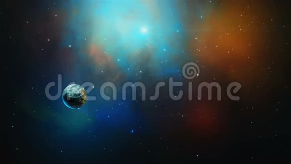 太空场景3D旋转行星在彩色星云中飞行美国宇航局提供的元素3D绘制视频的预览图