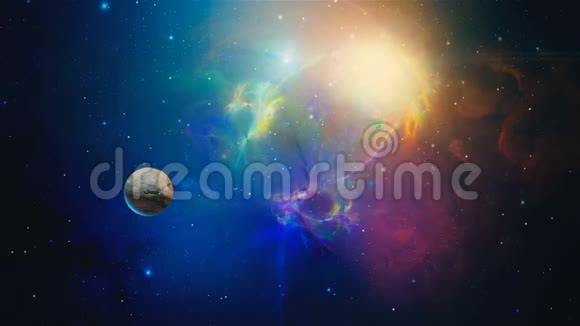 空间背景彩色分形星云与旋转行星美国宇航局提供的元素3D绘制视频的预览图