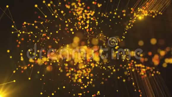 计算机生成的抽象美丽的背景黄金粒子点和线三维渲染视频的预览图