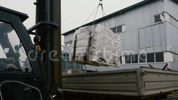 叉车从卡车上卸下货物视频的预览图