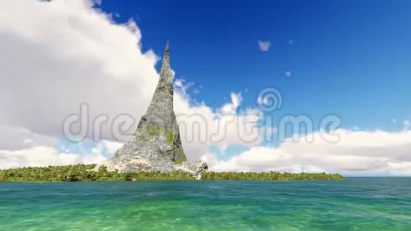 热带岛屿上的一座岩石山的峰顶视频的预览图