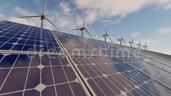 风力涡轮机和太阳能电池板发电视频的预览图