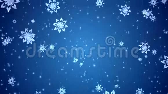 雪花和星星落在蓝色背景上的视频动画视频的预览图
