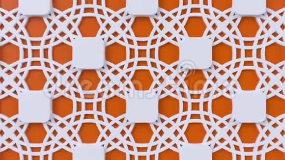 阿拉伯循环几何图案橙色和白色伊斯兰三维主题阿拉伯东方动画背景视频的预览图
